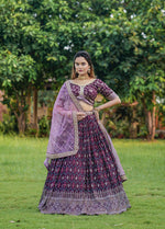 Thumbnail for Malishka Export Wine Georgette With Embroidery Lehenga Choli Set - Wine - Distacart