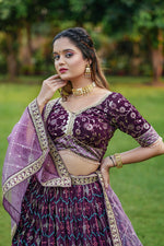 Thumbnail for Malishka Export Wine Georgette With Embroidery Lehenga Choli Set - Wine - Distacart