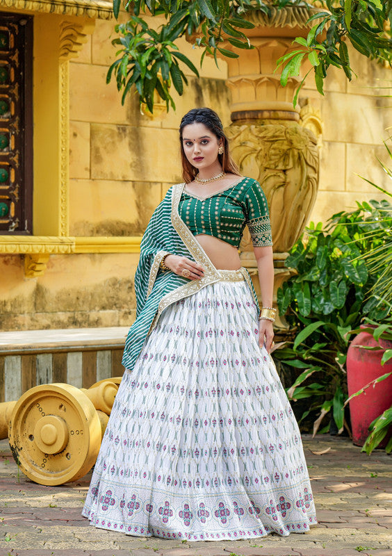 Malishka Export White Chinon With Embroidery Lehenga Choli Set - White - Distacart