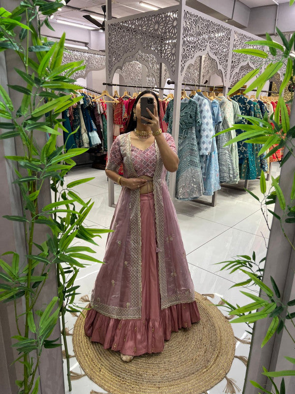 Malishka Export Pink Joya Silk With Embroidery Lehenga Choli Set - Pink - Distacart