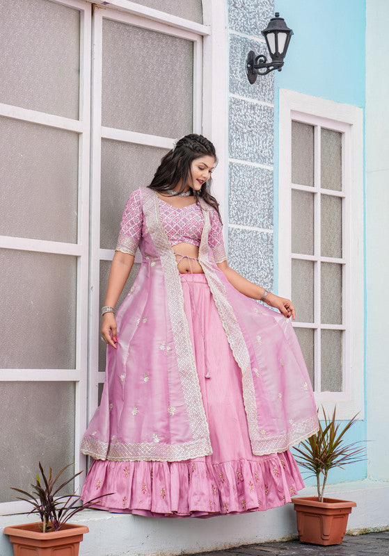 Malishka Export Pink Joya Silk With Embroidery Lehenga Choli Set - Pink - Distacart