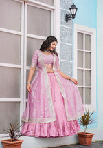 Thumbnail for Malishka Export Pink Joya Silk With Embroidery Lehenga Choli Set - Pink - Distacart