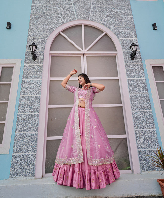 Malishka Export Pink Joya Silk With Embroidery Lehenga Choli Set - Pink - Distacart