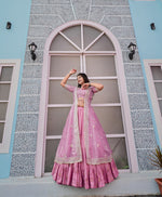 Thumbnail for Malishka Export Pink Joya Silk With Embroidery Lehenga Choli Set - Pink - Distacart
