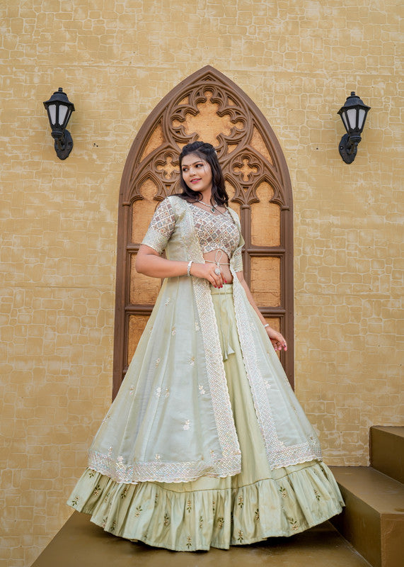 Malishka Export Pista Joya Silk With Embroidery Lehenga Choli Set - Pista - Distacart