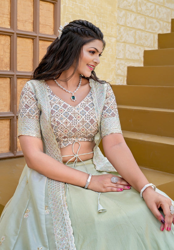 Malishka Export Pista Joya Silk With Embroidery Lehenga Choli Set - Pista - Distacart