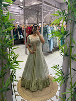 Thumbnail for Malishka Export Pista Joya Silk With Embroidery Lehenga Choli Set - Pista - Distacart