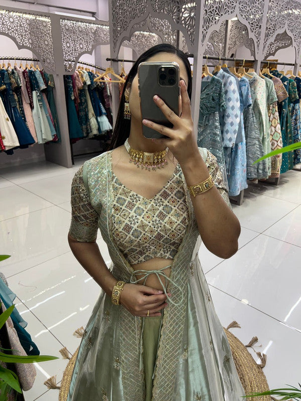 Malishka Export Pista Joya Silk With Embroidery Lehenga Choli Set - Pista - Distacart