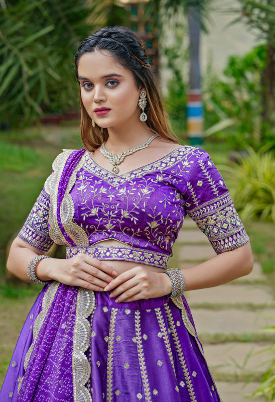 Malishka Export Purple Satin With Mirror Lehenga Choli Set - Purple - Distacart