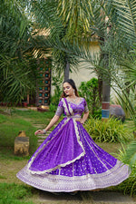 Thumbnail for Malishka Export Purple Satin With Mirror Lehenga Choli Set - Purple - Distacart