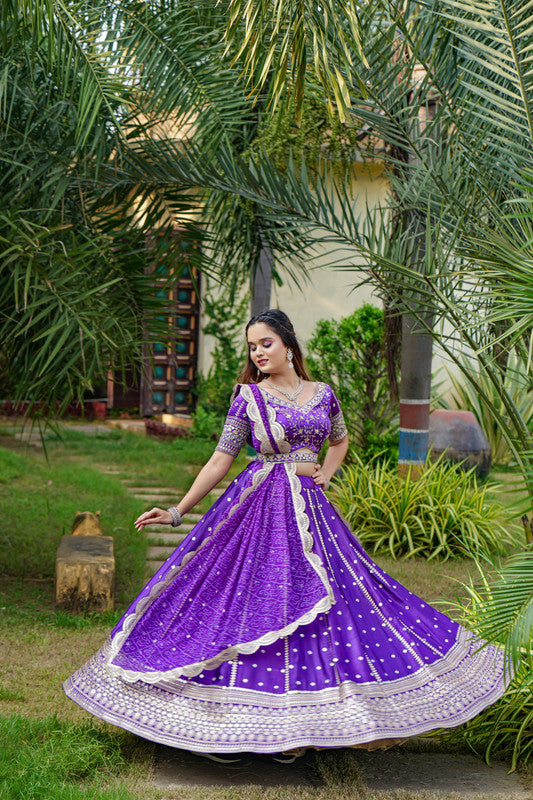 Malishka Export Purple Satin With Mirror Lehenga Choli Set - Purple - Distacart