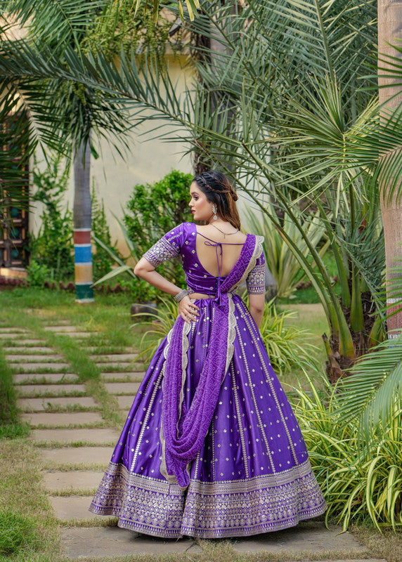 Malishka Export Purple Satin With Mirror Lehenga Choli Set - Purple - Distacart