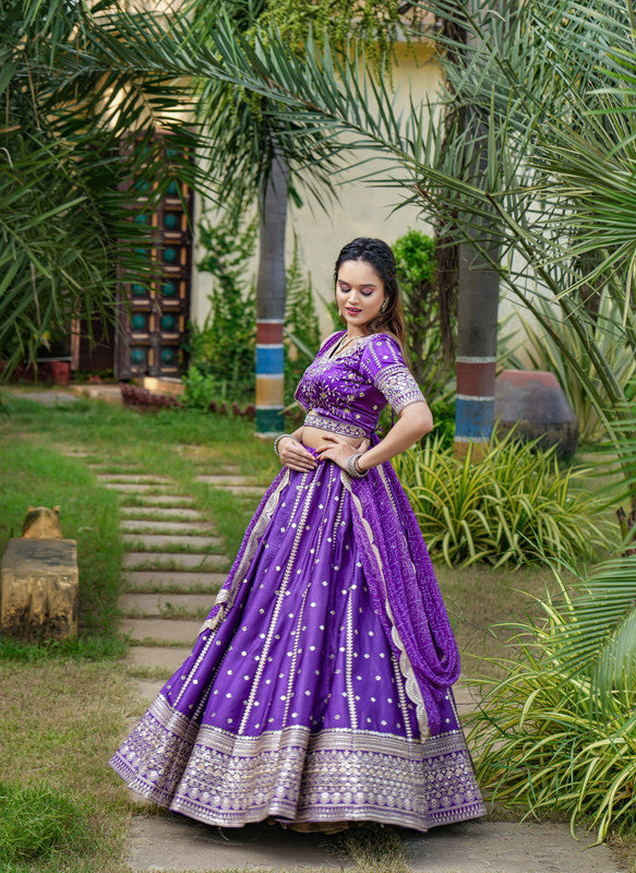 Malishka Export Purple Satin With Mirror Lehenga Choli Set - Purple - Distacart