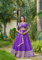 Thumbnail for Malishka Export Purple Satin With Mirror Lehenga Choli Set - Purple - Distacart