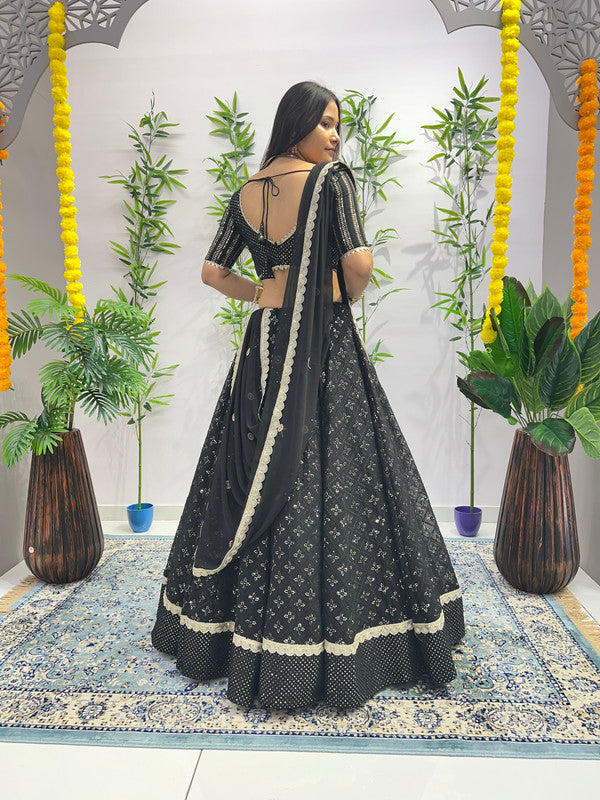 Malishka Export Black Georgette With Embroidery Lehenga Choli Set - Black - Distacart