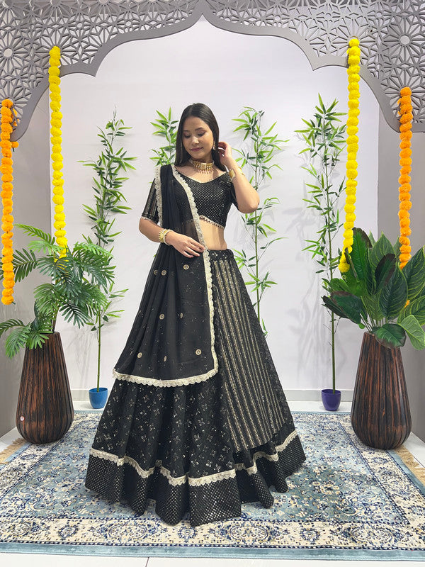 Malishka Export Black Georgette With Embroidery Lehenga Choli Set - Black - Distacart