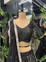 Thumbnail for Malishka Export Black Georgette With Embroidery Lehenga Choli Set - Black - Distacart