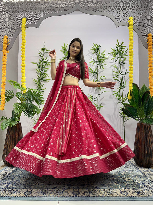 Malishka Export Pink Georgette With Embroidery Lehenga Choli Set - Pink - Distacart
