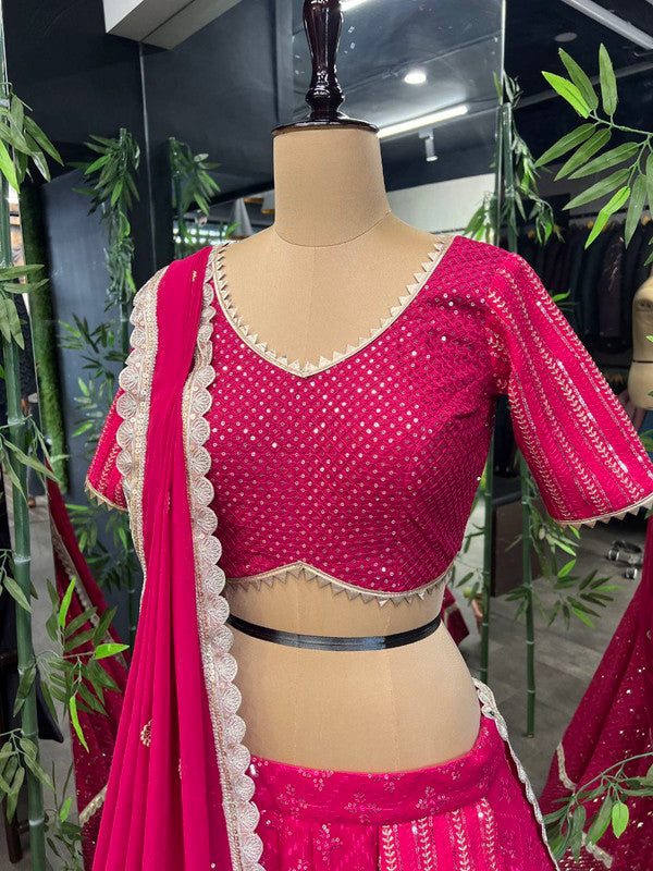 Malishka Export Pink Georgette With Embroidery Lehenga Choli Set - Pink - Distacart