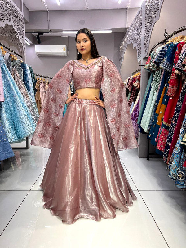 Malishka Export Peach Jimmy fabric With Embroidery Lehenga Choli Set - Peach - Distacart
