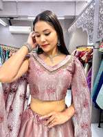 Thumbnail for Malishka Export Peach Jimmy fabric With Embroidery Lehenga Choli Set - Peach - Distacart