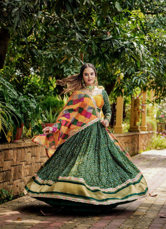 Malishka Export Green Soft Silk With Mirror Work Lehenga Choli Set - Green - Distacart