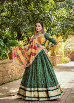 Thumbnail for Malishka Export Green Soft Silk With Mirror Work Lehenga Choli Set - Green - Distacart