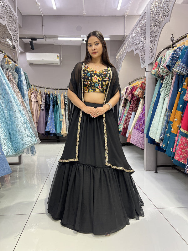 Malishka Export Georgette With Embroidery Black Lehenga Choli Set With Shrug - Black - Distacart