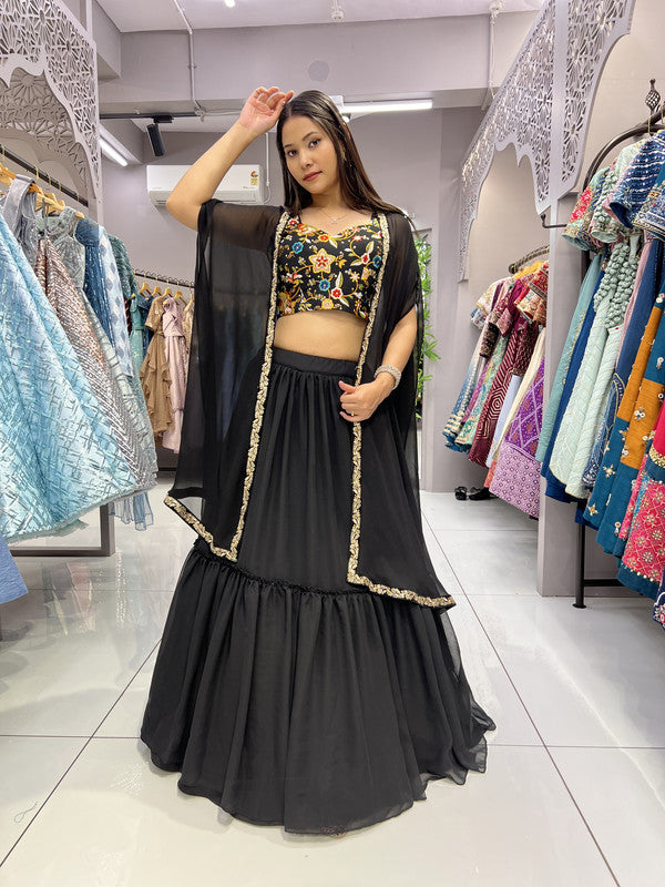 Malishka Export Georgette With Embroidery Black Lehenga Choli Set With Shrug - Black - Distacart