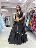 Thumbnail for Malishka Export Georgette With Embroidery Black Lehenga Choli Set With Shrug - Black - Distacart