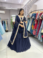 Thumbnail for Malishka Export Navy Georgette With Embroidery Lehenga Choli Set - Navy Blue - Distacart