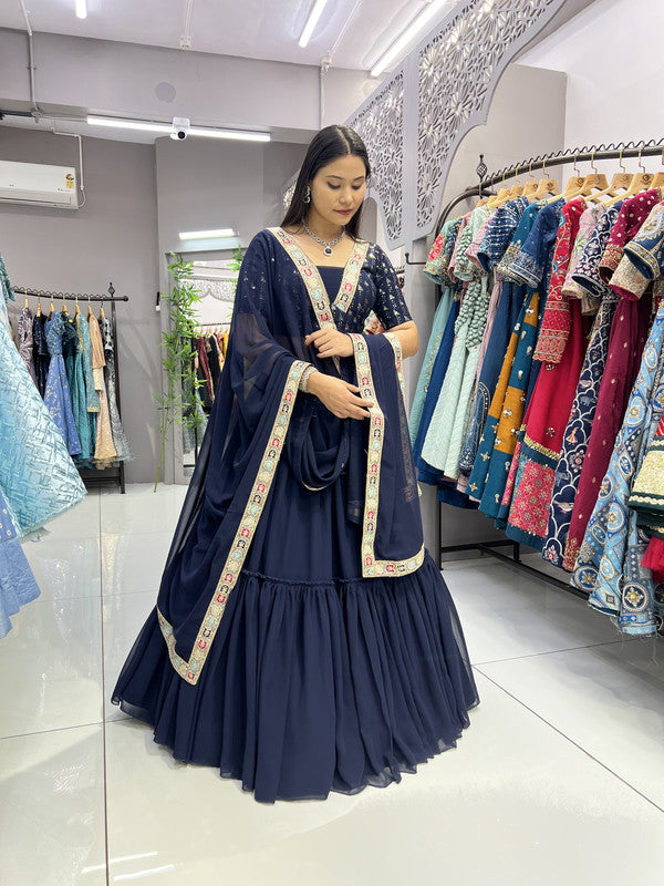 Malishka Export Navy Georgette With Embroidery Lehenga Choli Set - Navy Blue - Distacart