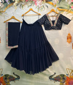 Thumbnail for Malishka Export Navy Georgette With Embroidery Lehenga Choli Set - Navy Blue - Distacart