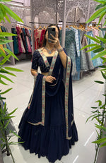 Thumbnail for Malishka Export Navy Georgette With Embroidery Lehenga Choli Set - Navy Blue - Distacart