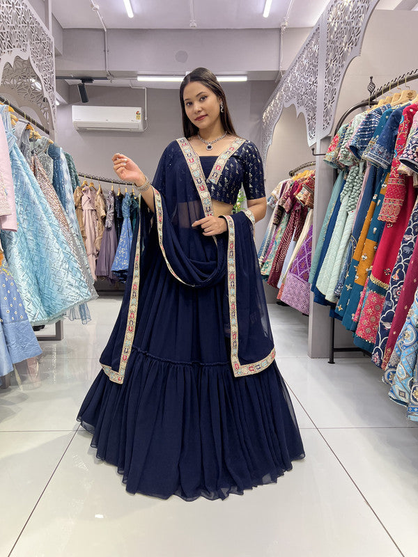 Malishka Export Navy Georgette With Embroidery Lehenga Choli Set - Navy Blue - Distacart