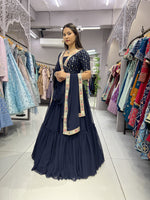 Thumbnail for Malishka Export Navy Georgette With Embroidery Lehenga Choli Set - Navy Blue - Distacart