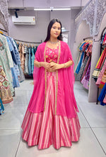 Thumbnail for Malishka Export Pink Slub Silk With Embroidery Zari Lehenga Choli Set With Shrug - Pink - Distacart