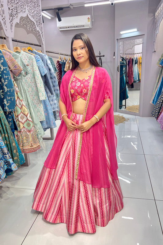 Malishka Export Pink Slub Silk With Embroidery Zari Lehenga Choli Set With Shrug - Pink - Distacart