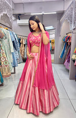 Thumbnail for Malishka Export Pink Slub Silk With Embroidery Zari Lehenga Choli Set With Shrug - Pink - Distacart