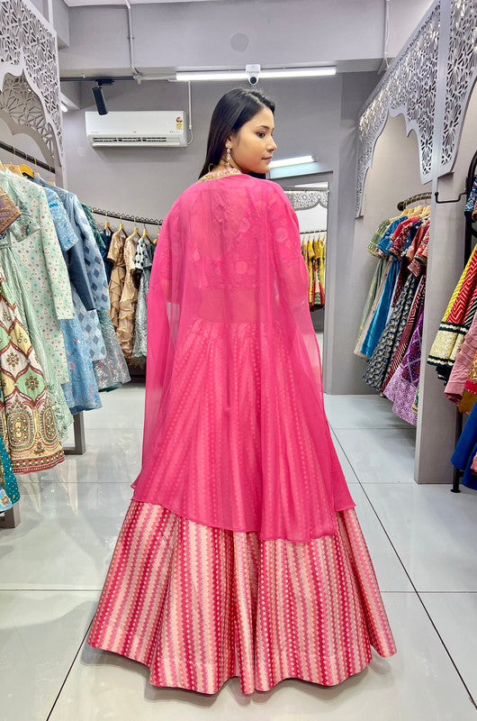 Malishka Export Pink Slub Silk With Embroidery Zari Lehenga Choli Set With Shrug - Pink - Distacart