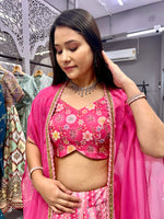 Thumbnail for Malishka Export Pink Slub Silk With Embroidery Zari Lehenga Choli Set With Shrug - Pink - Distacart