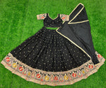 Thumbnail for Malishka Export Black Roman Silk With Embroidery Zari Lehenga Choli Set - Black - Distacart