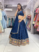 Thumbnail for Malishka Export Rama Roman Silk With Embroidery Zari Lehenga Choli Set - Rama - Distacart
