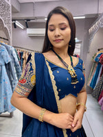 Thumbnail for Malishka Export Rama Roman Silk With Embroidery Zari Lehenga Choli Set - Rama - Distacart