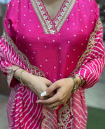 Thumbnail for Malishka Export Women's Chanderi Embroidery Kurta Pant With Dupatta - Pink - Distacart