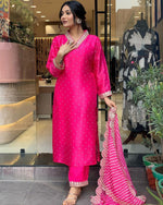 Thumbnail for Malishka Export Women's Chanderi Embroidery Kurta Pant With Dupatta - Pink - Distacart