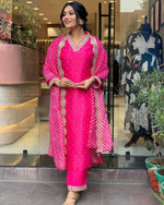 Thumbnail for Malishka Export Women's Chanderi Embroidery Kurta Pant With Dupatta - Pink - Distacart
