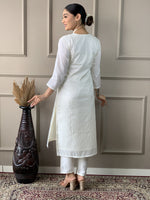 Thumbnail for Malishka Women's Viscose Nylon Butti Embroidered Straight Kurta with Pant And Silk Printed Dupatta Set - White - Distacart