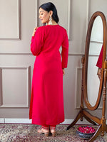 Thumbnail for Malishka Women's Red Viscose Chanderi Embroidered Straight Kurta with Pant And Dupatta Set - Distacart