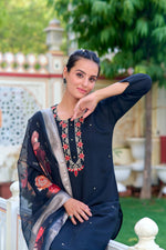 Thumbnail for Malishka Women's Black Polyester Embroidered Straight Kurta Pant With Dupatta - Distacart